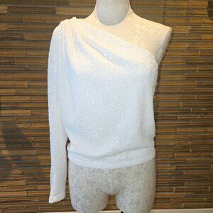 ITMFL White Sequin Cold Shoulder Top, Small, New With Tags